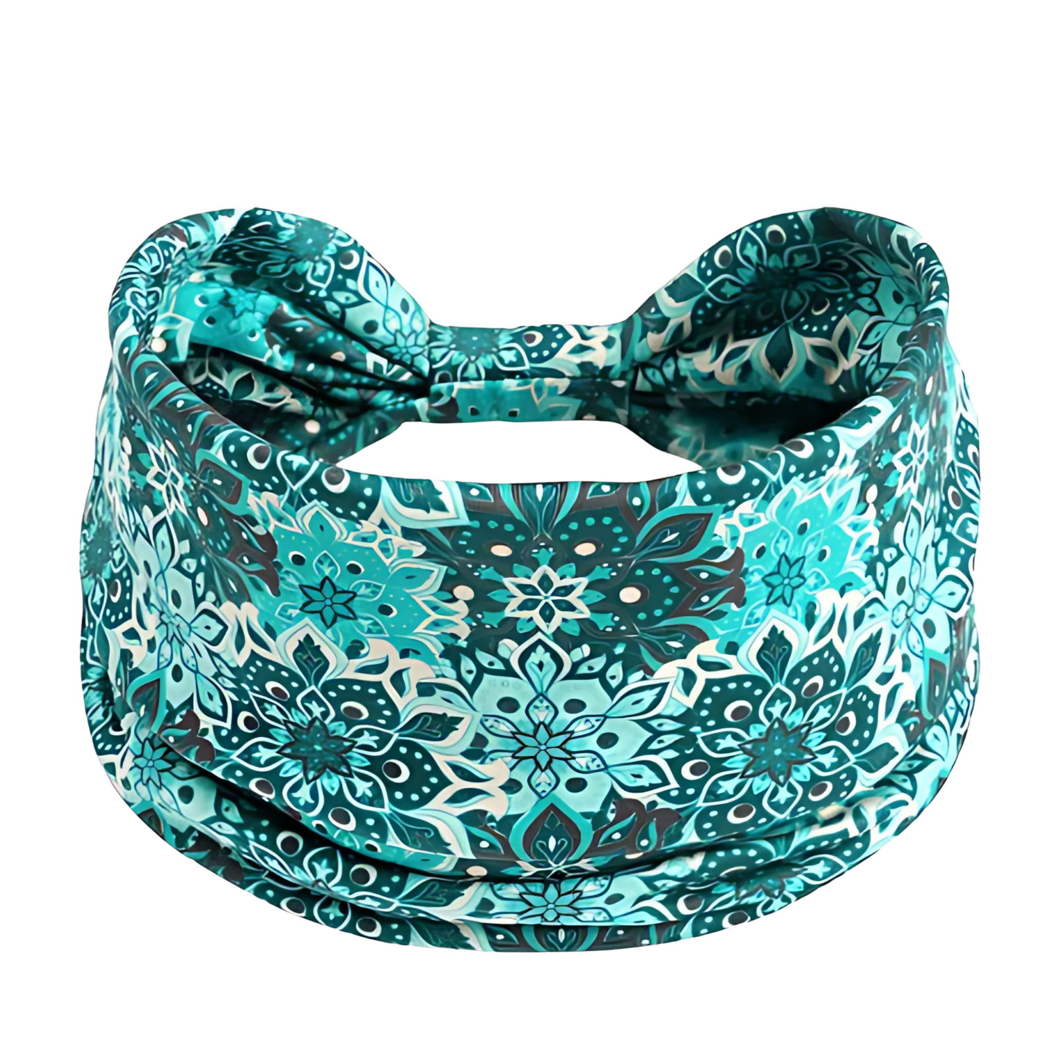 Opaska do Włosów Turkusowa Turban na Głowę Szeroka w Kwiaty MIŁA W DOTYKU