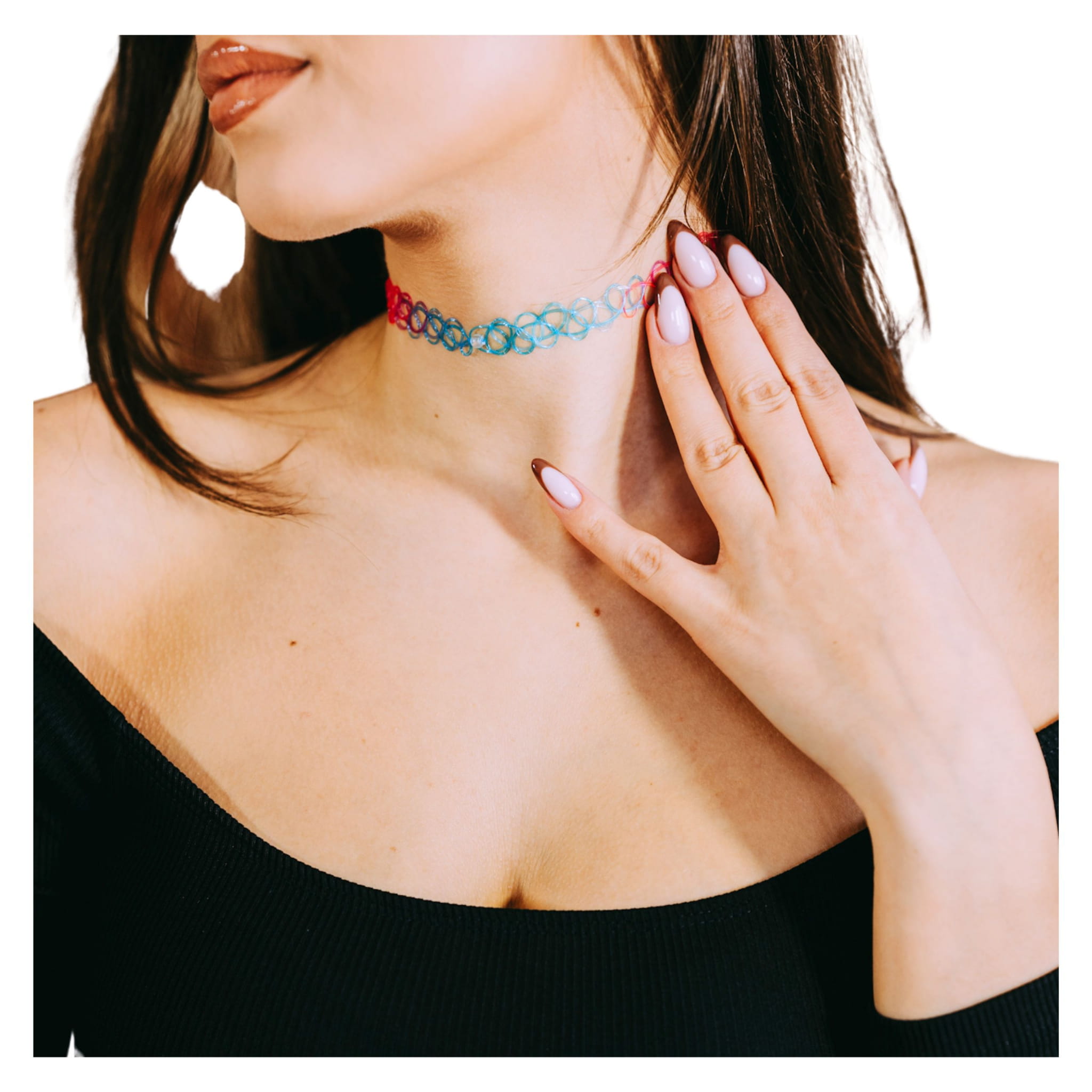Naszyjnik Choker Kolorowy na Szyję Tattoo Elastyczny Lekki i Wygodny