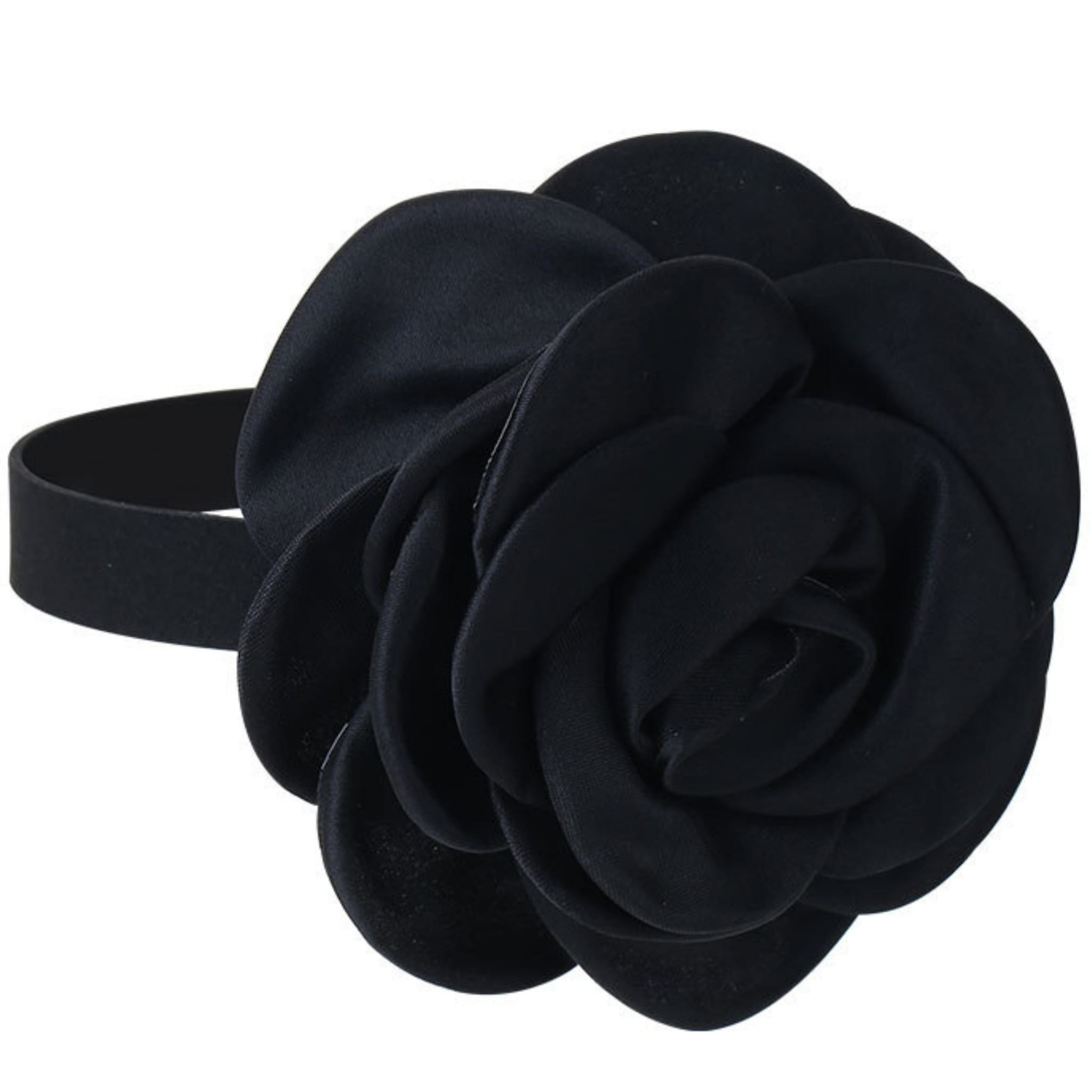 Naszyjnik Choker Czarny na Szyję z Dużym Czarnym Kwiatem Róży Regulowany