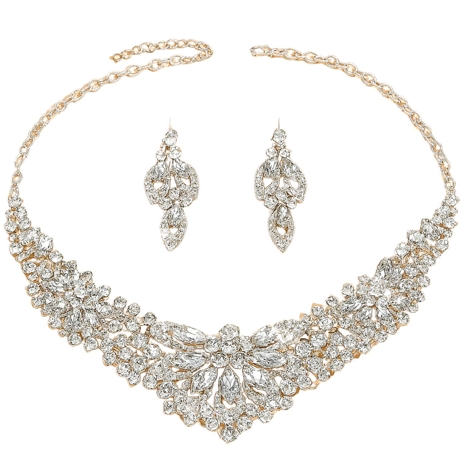 Zestaw Kolczyki + Naszyjnik Komplet Biżuteri z Cyrkoniami Kwiaty Błyszcząca