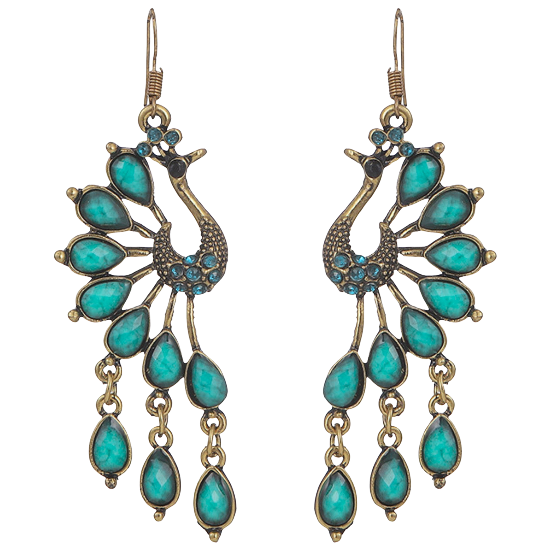 Kolczyki Wiszące Złote Turkusowe z Cyrkoniami Długie Lekkie i Efektowne