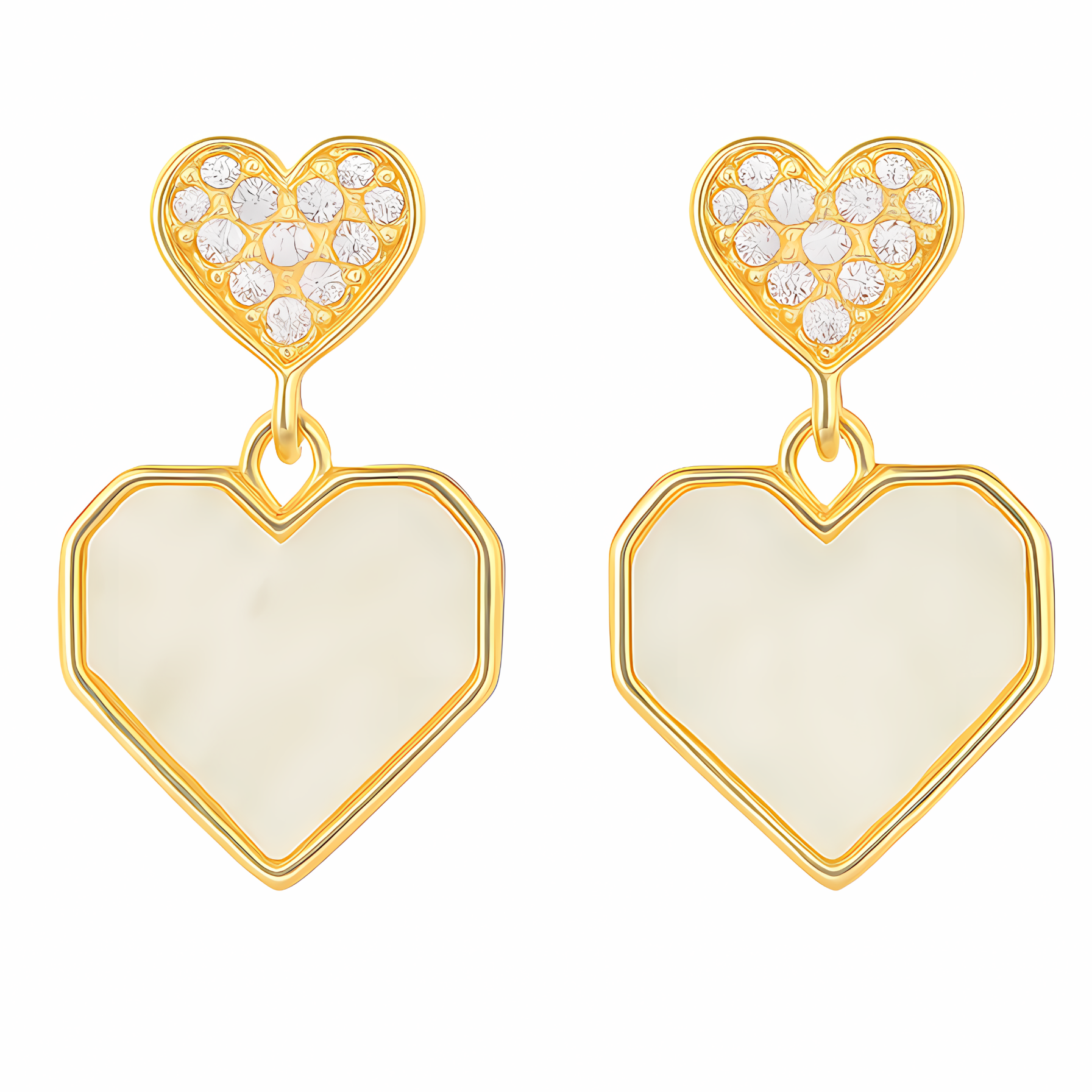 Kolczyki Wiszące Złote Białe Serce z Cyrkoniami Sztyft Lekkie i Efektowne