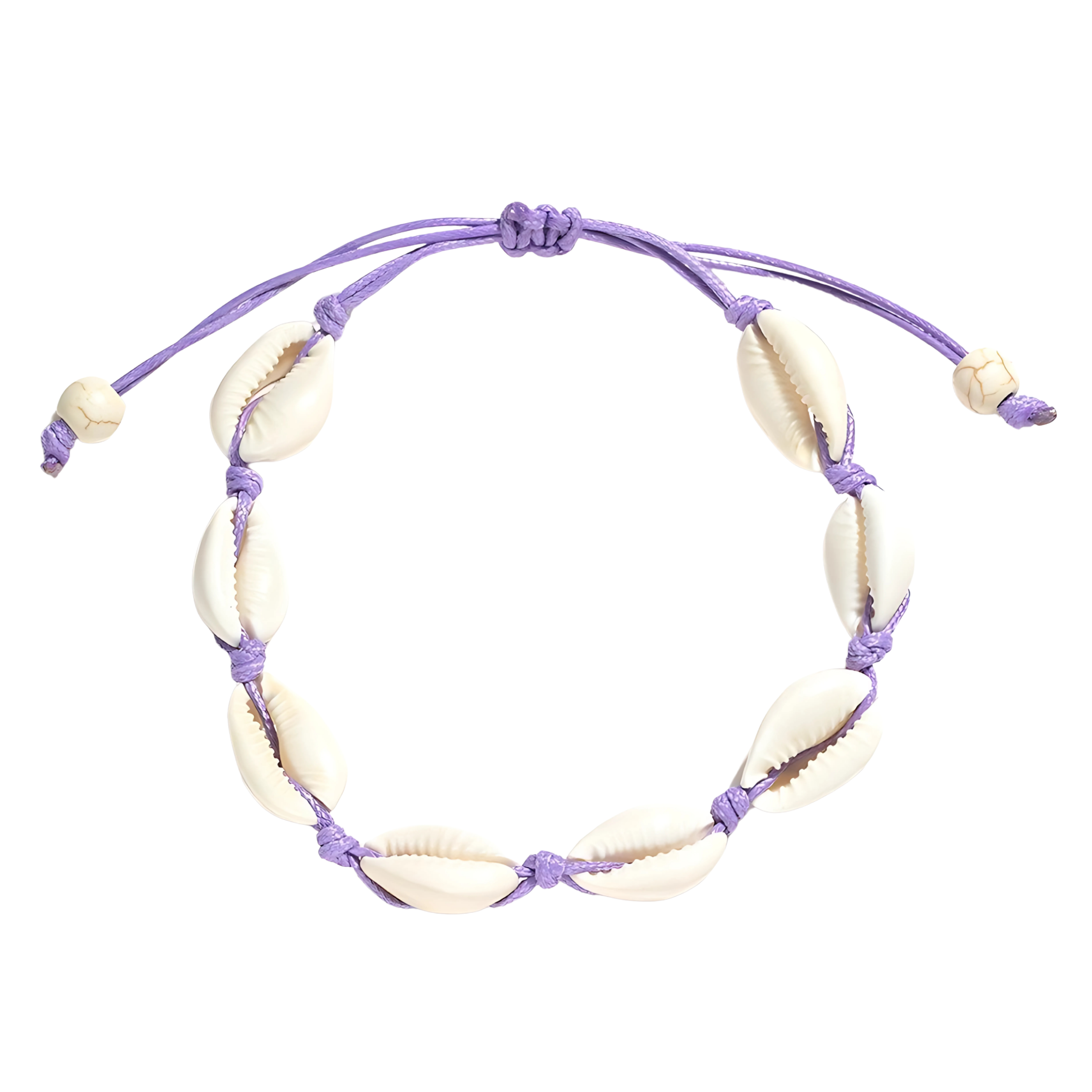 Bransoletka Fioletowa Sznurkowa na Rękę i Nogę z Muszelkami Lekka i Wygodna