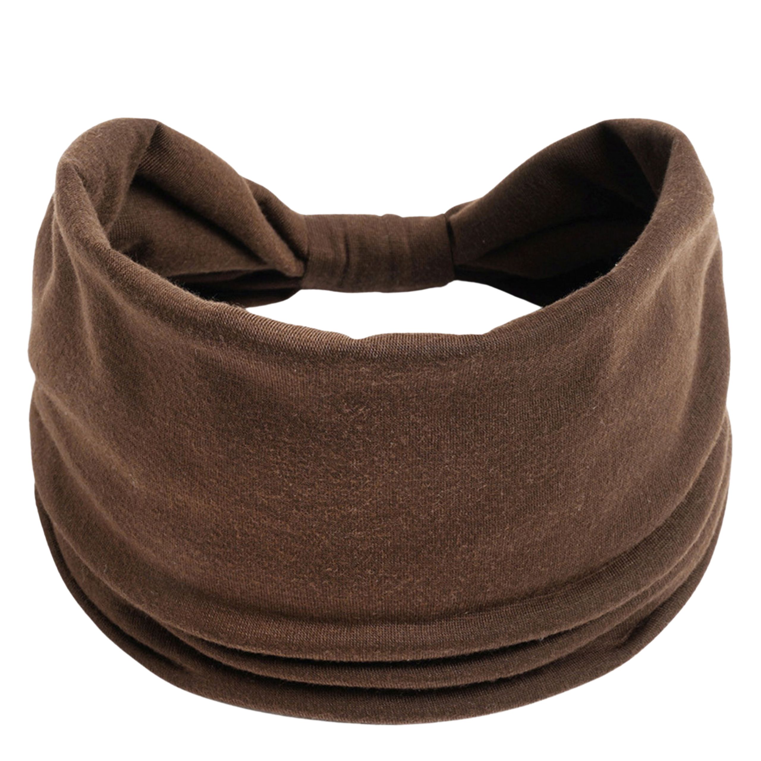Opaska na głowę szeroka brązowa z supłem na włosy - miękka, nie uciska