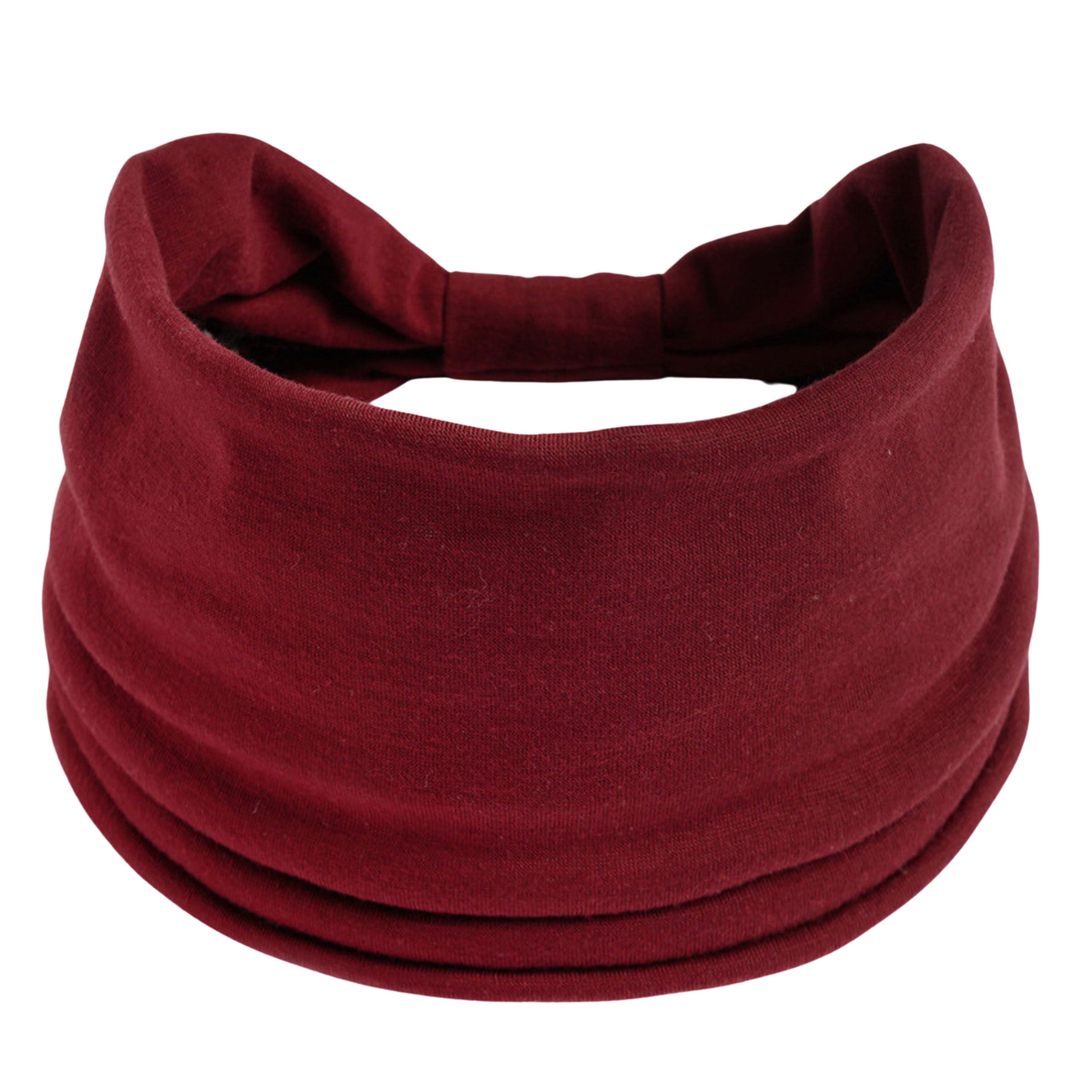 Opaska na głowę szeroka bordowa z supłem na włosy - miękka, nie uciska