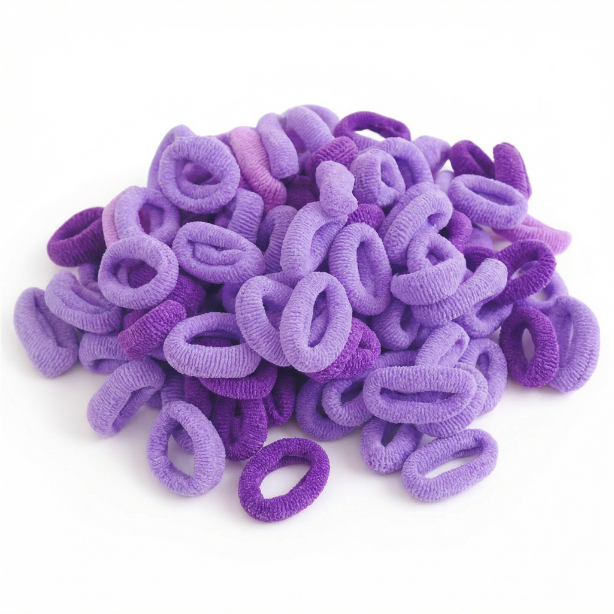 Gumki do włosów fioletowe 100 frotki - wytrzymałe, bezpieczne dla włosów