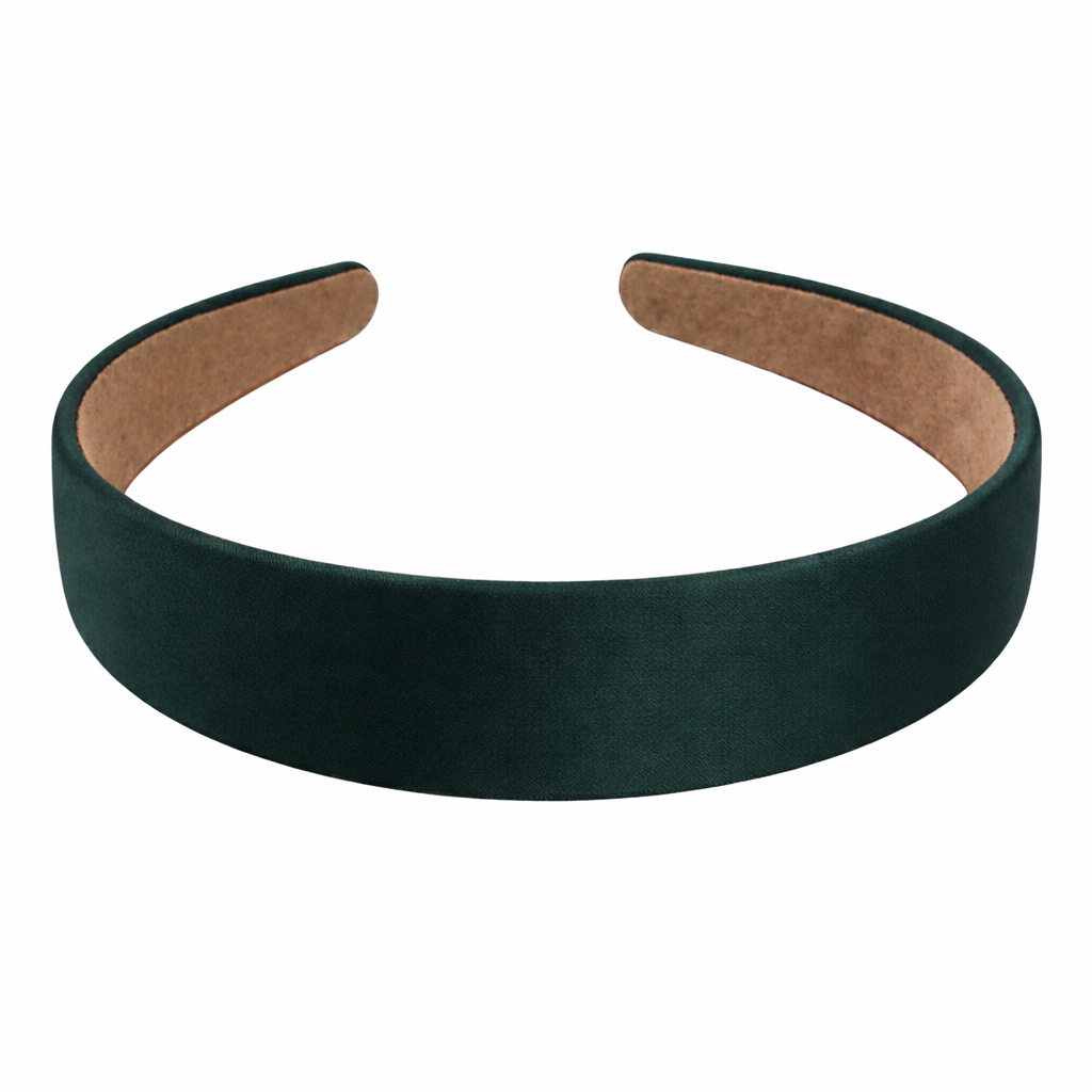 Opaska na głowę szeroka zielona satynowa do włosów - lekka, nie uciska
