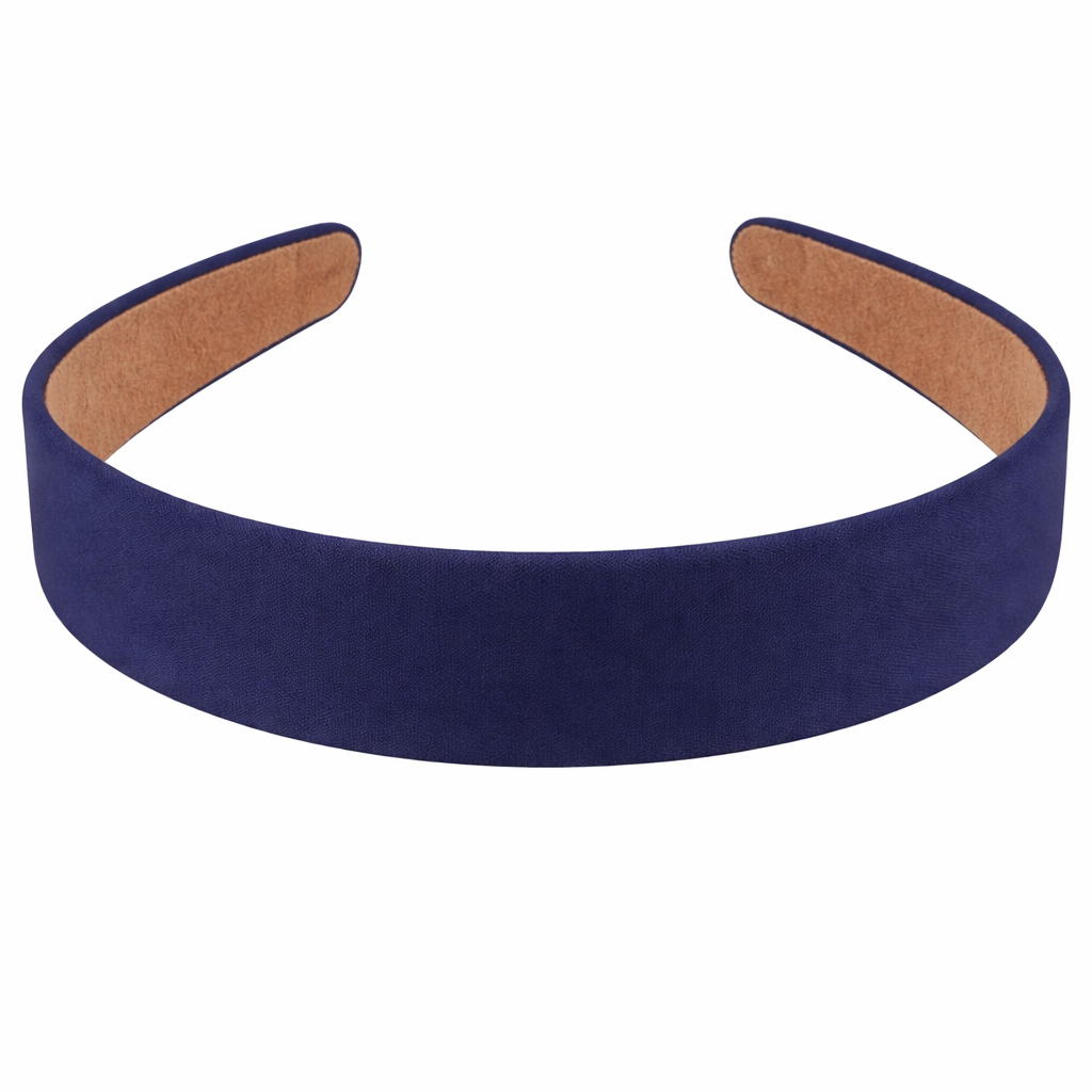 Opaska na głowę szeroka granatowa satynowa do włosów - lekka, nie uciska