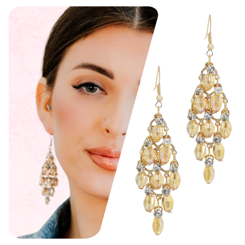 Kolczyki wiszące złote długie z cyrkoniami - eleganckie, w stylu vintage