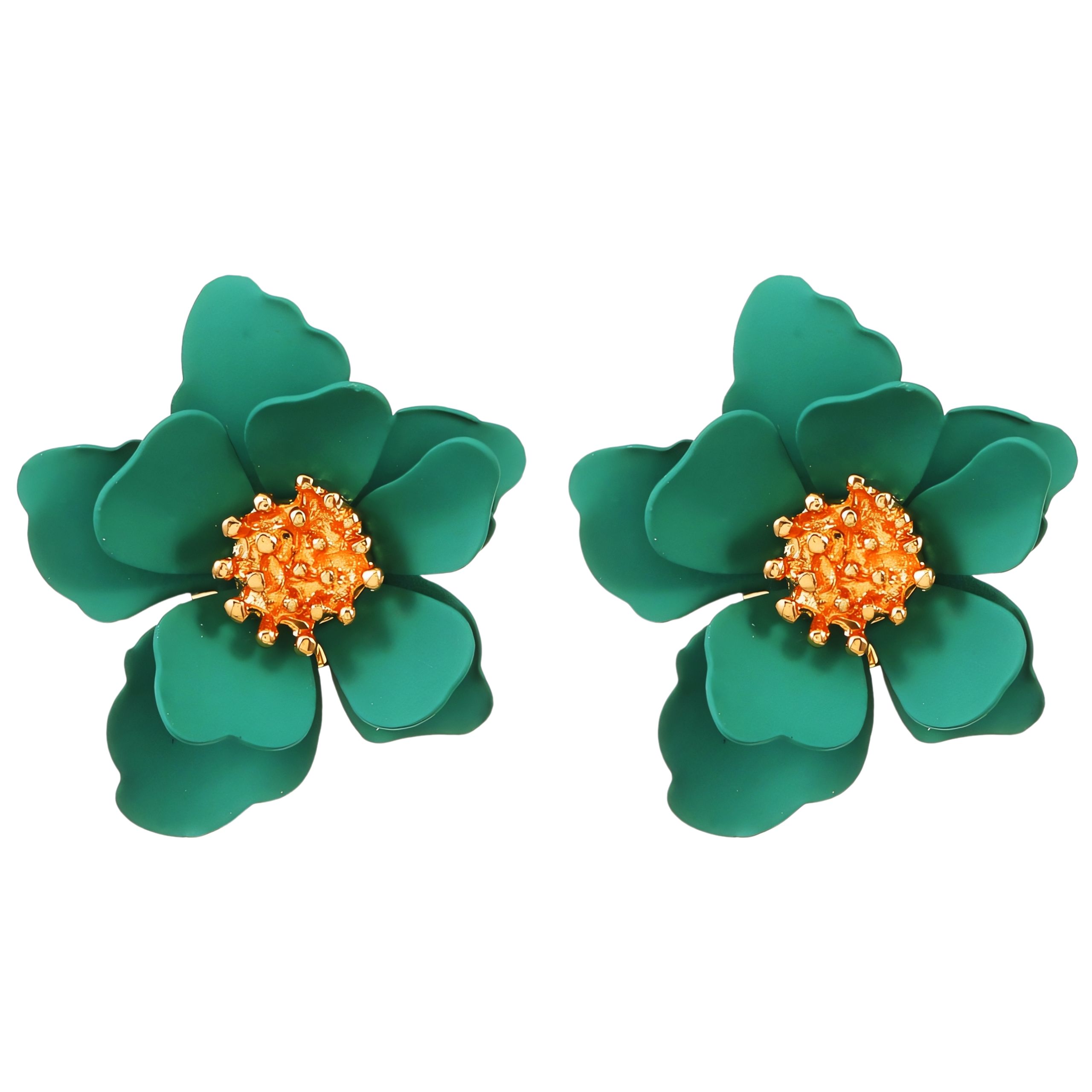 Kolczyki kwiaty sztyfty zielone złote wiosenne wkrętki - lekkie, subtelne