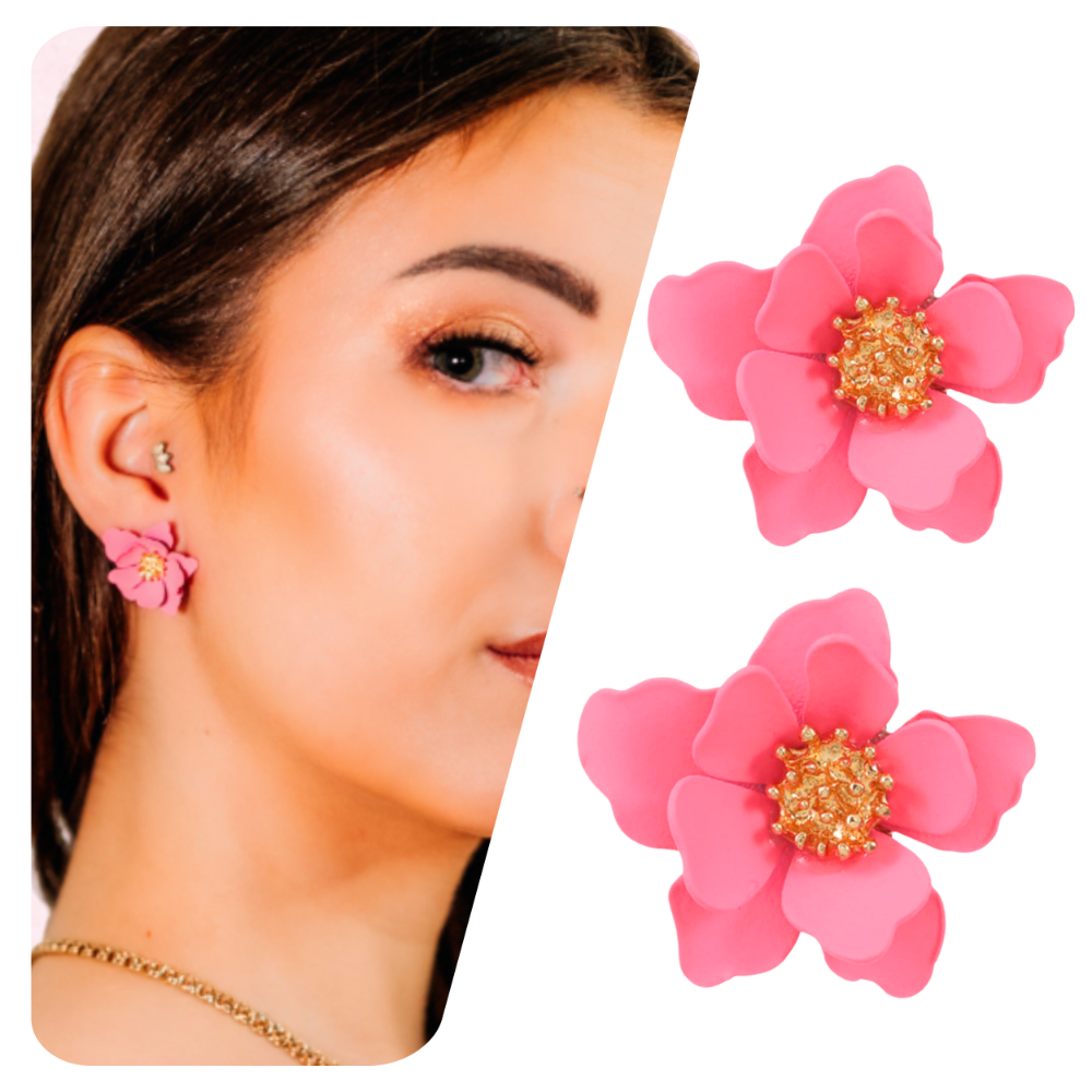 Kolczyki kwiaty sztyfty różowe złote wiosenne wkrętki - lekkie, subtelne