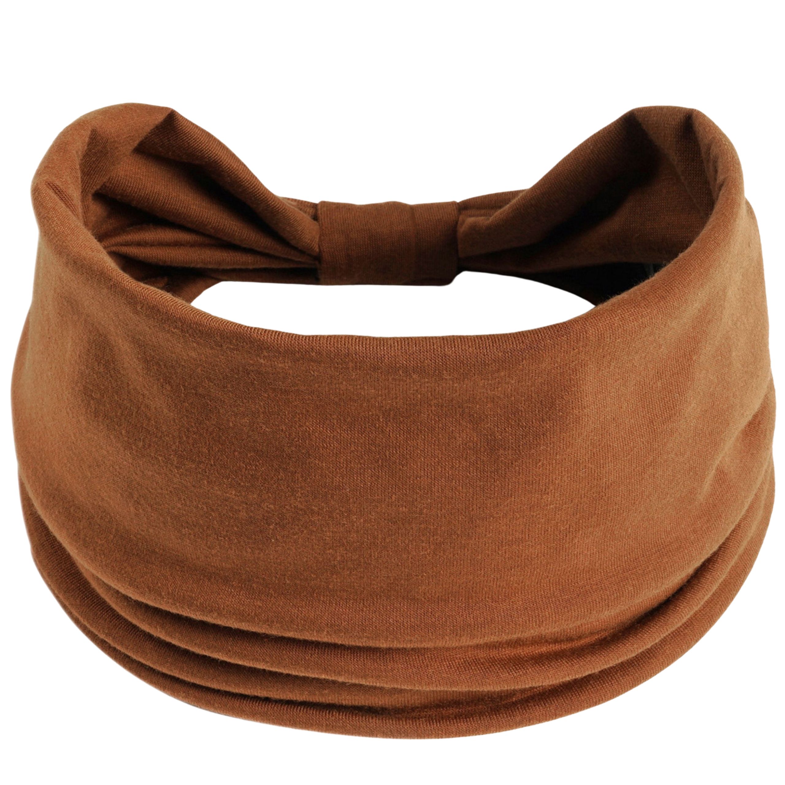 Opaska na głowę szeroka brązowa z supłem na włosy - miękka, nie uciska