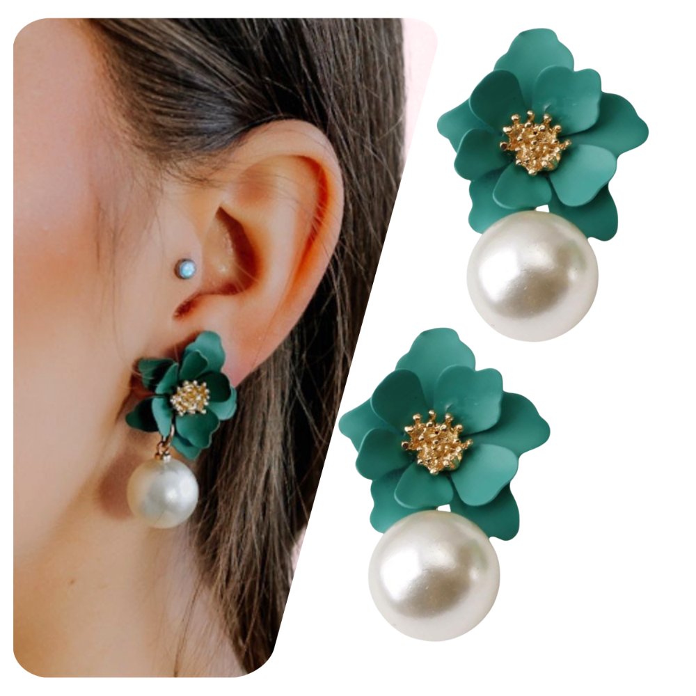 Kolczyki kwiaty sztyfty zielone złote wiosenne wkrętki - lekkie, subtelne