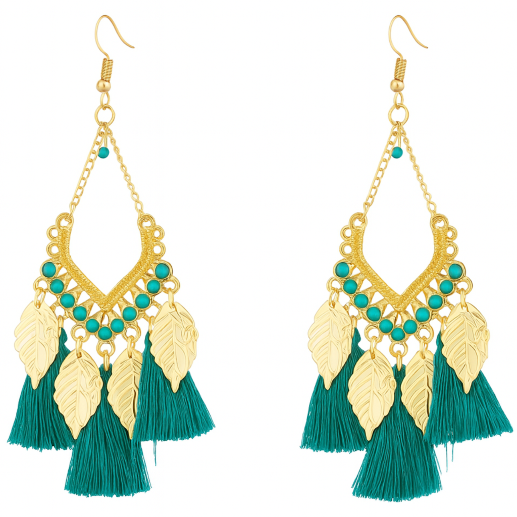 Kolczyki wiszące złote z turkusowymi chwostami - lekkie, zwracają uwagę