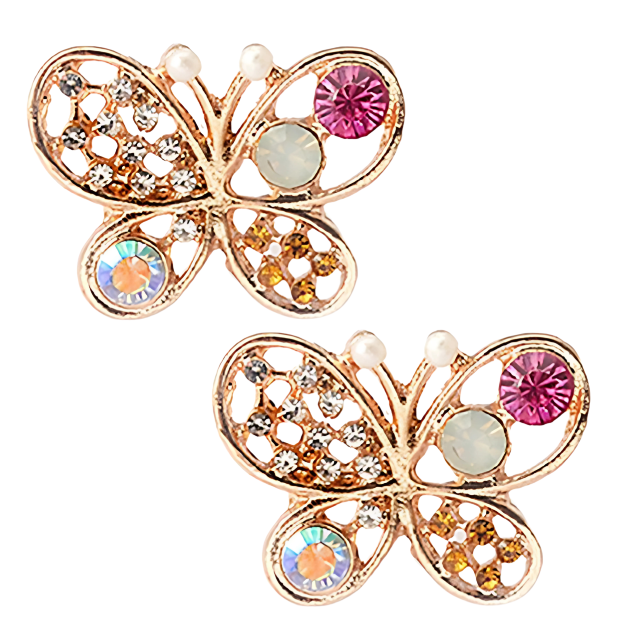 Kolczyki złote damskie motylki z cyrkoniami - lekkie, w dziewczęcym stylu