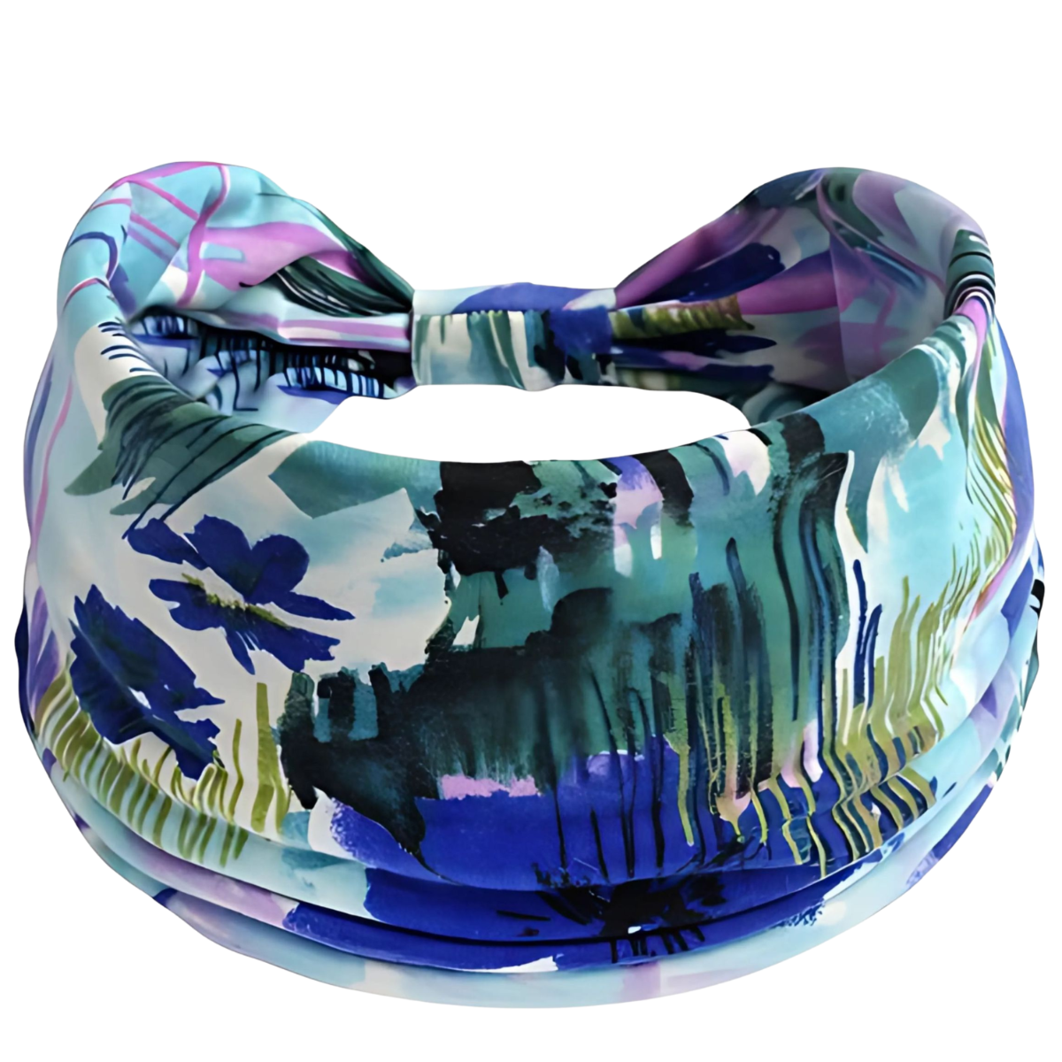 Opaska na głowę szeroka niebieska z supłem na włosy - miękka, nie uciska