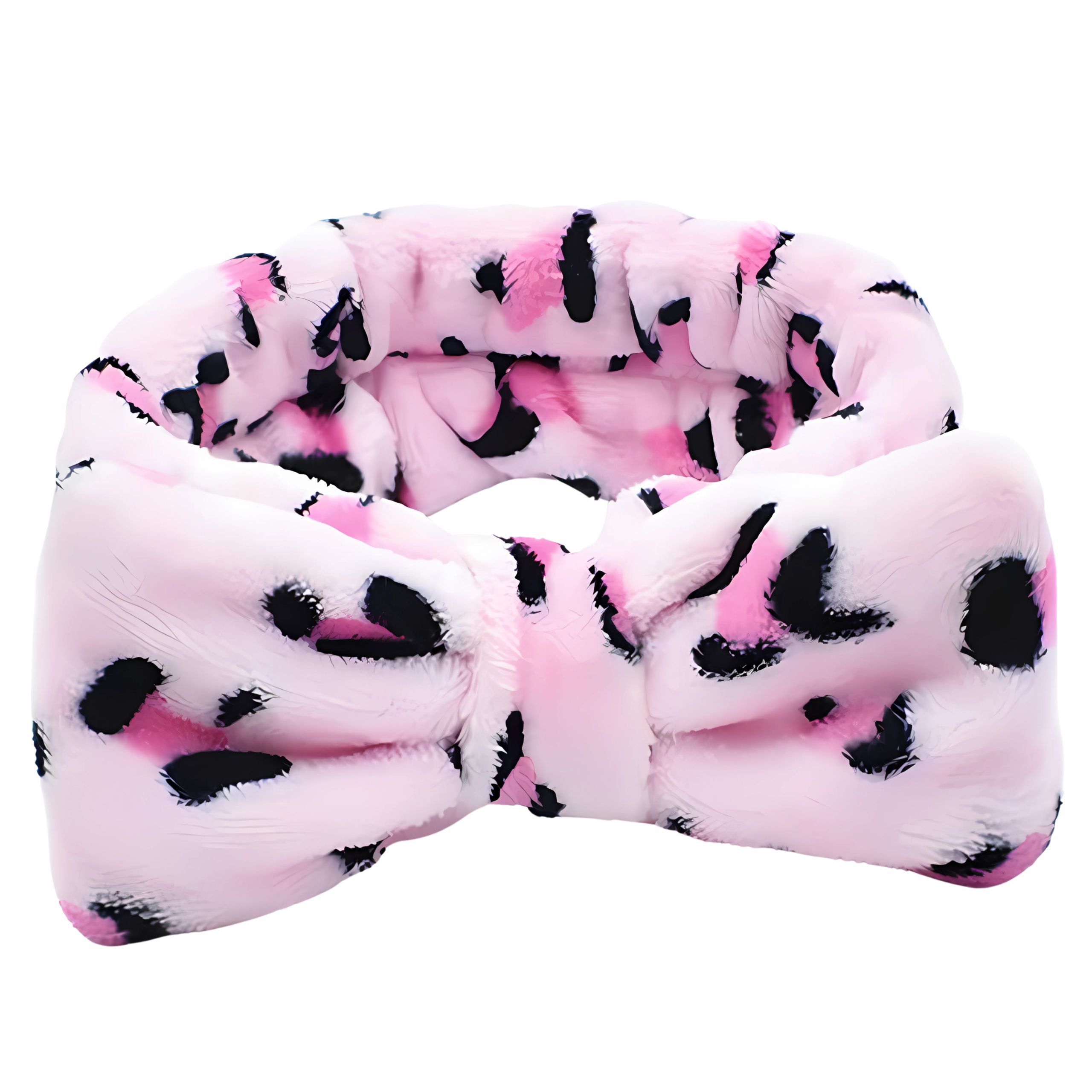 Opaska do włosów kosmetyczna różowa z kokardą pluszowa - miękka, nie uciska