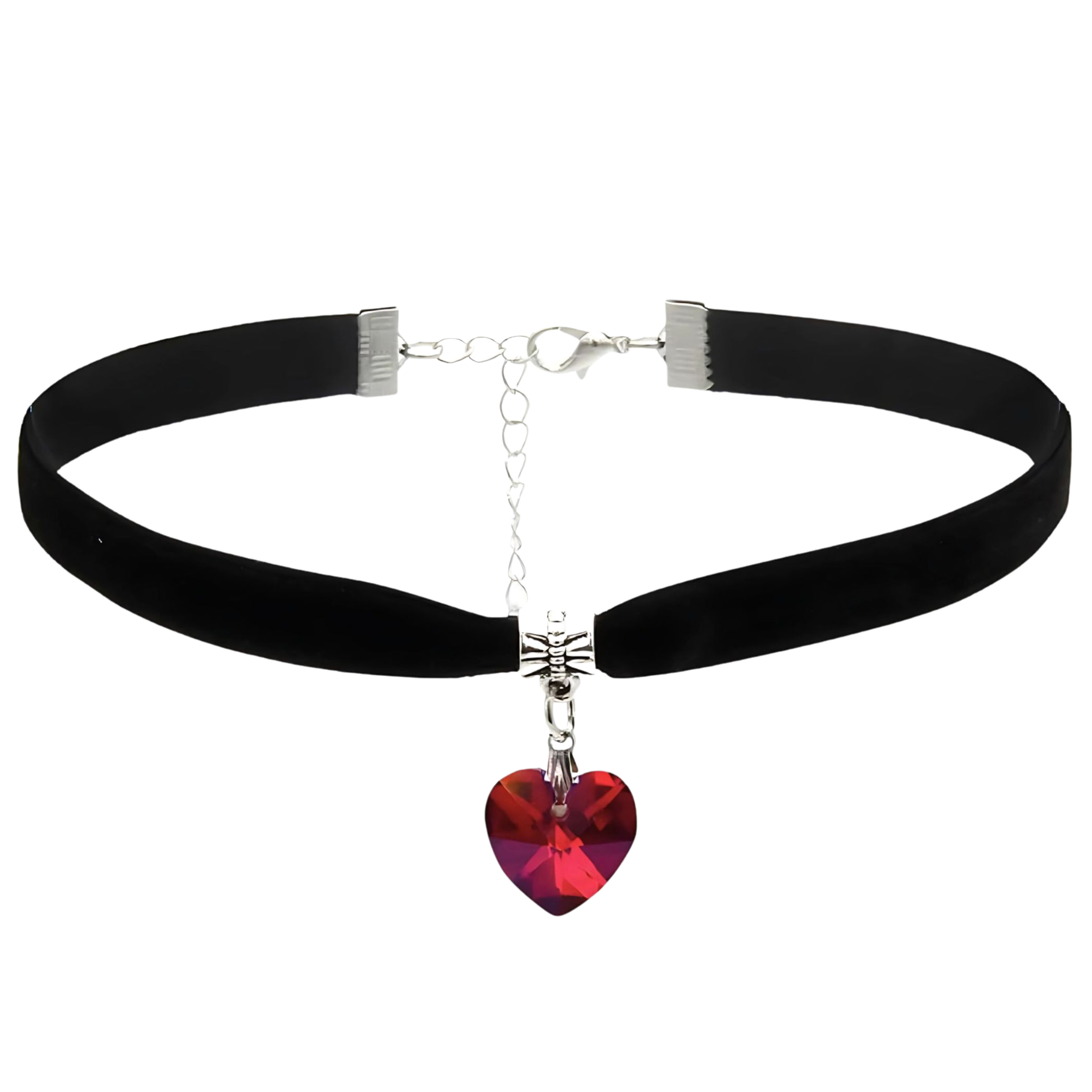 Choker naszyjnik czarny srebrny z sercem na szyję - regulowany, elegancki