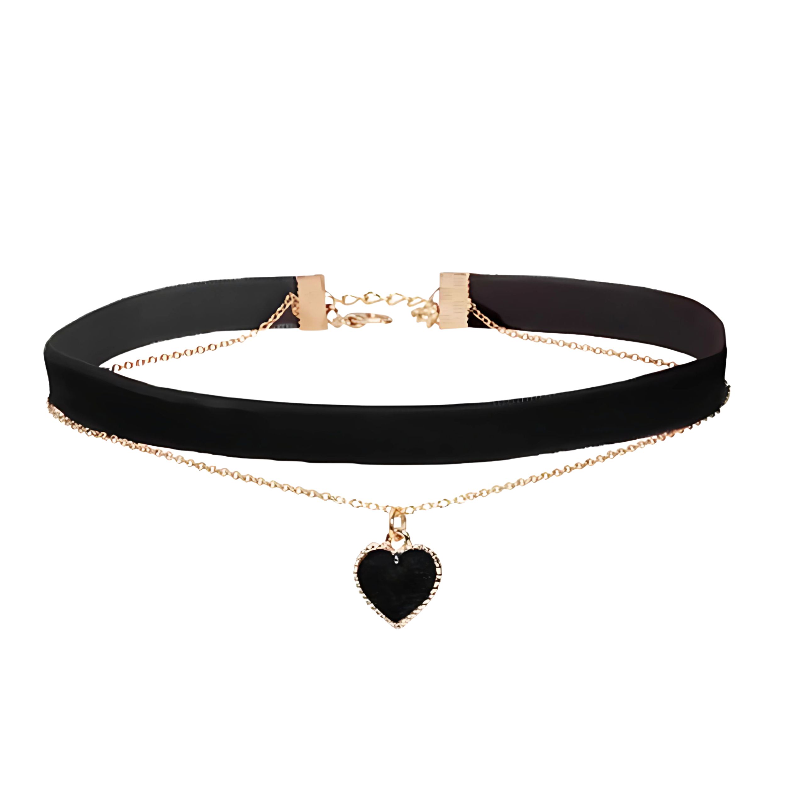 Choker naszyjnik czarny złoty z sercem na szyję - regulowany, elegancki