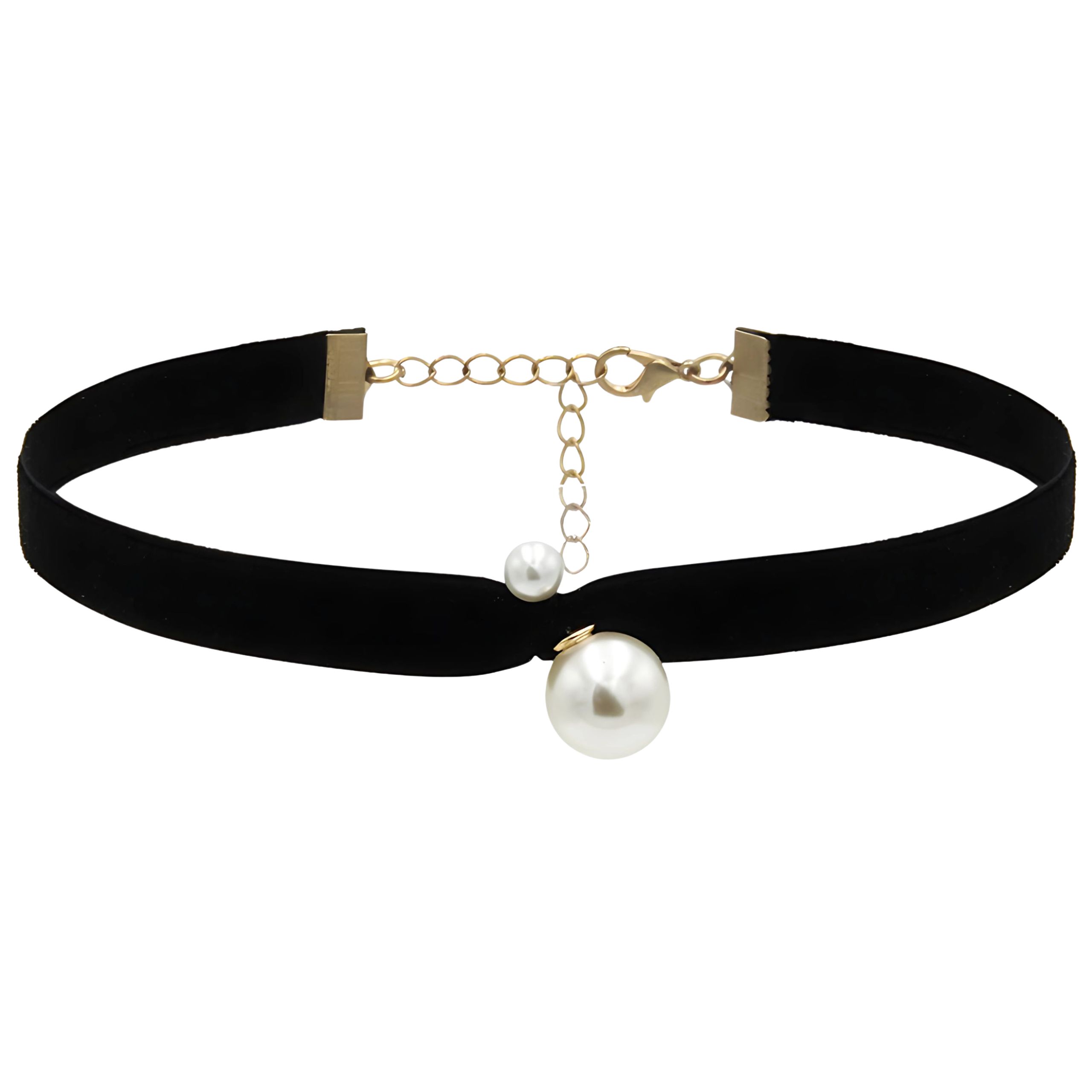 Choker naszyjnik czarny złoty z perłą na szyję - aksamitny, elegancki