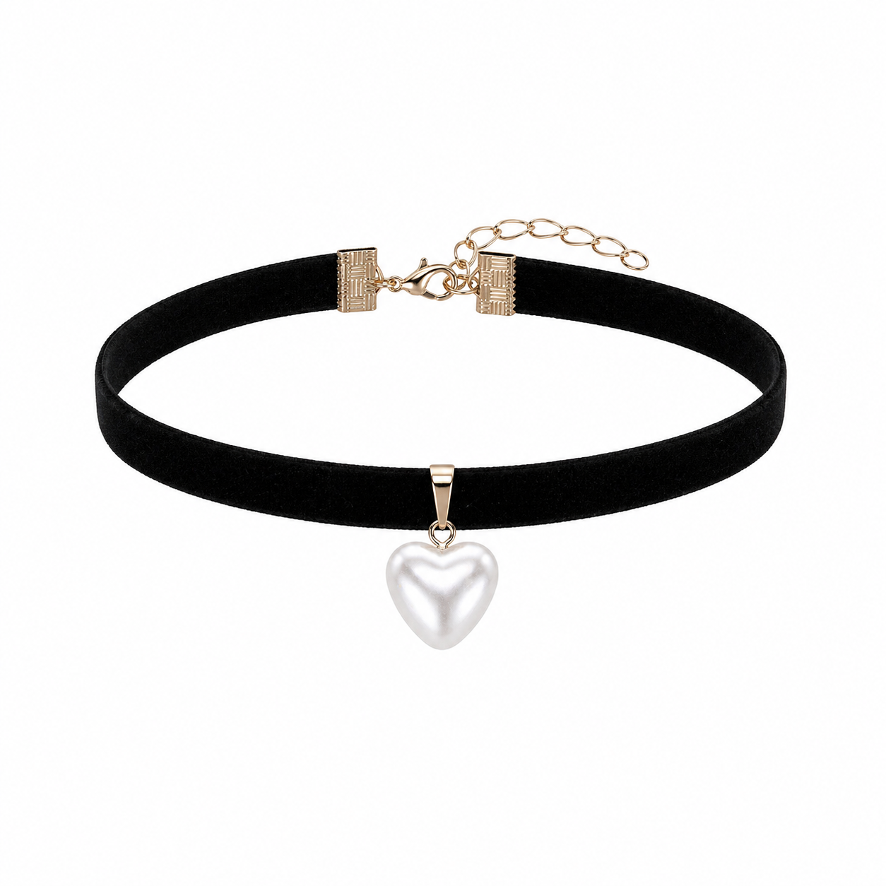 Choker naszyjnik czarny złoty z sercem na szyję - aksamitny, elegancki