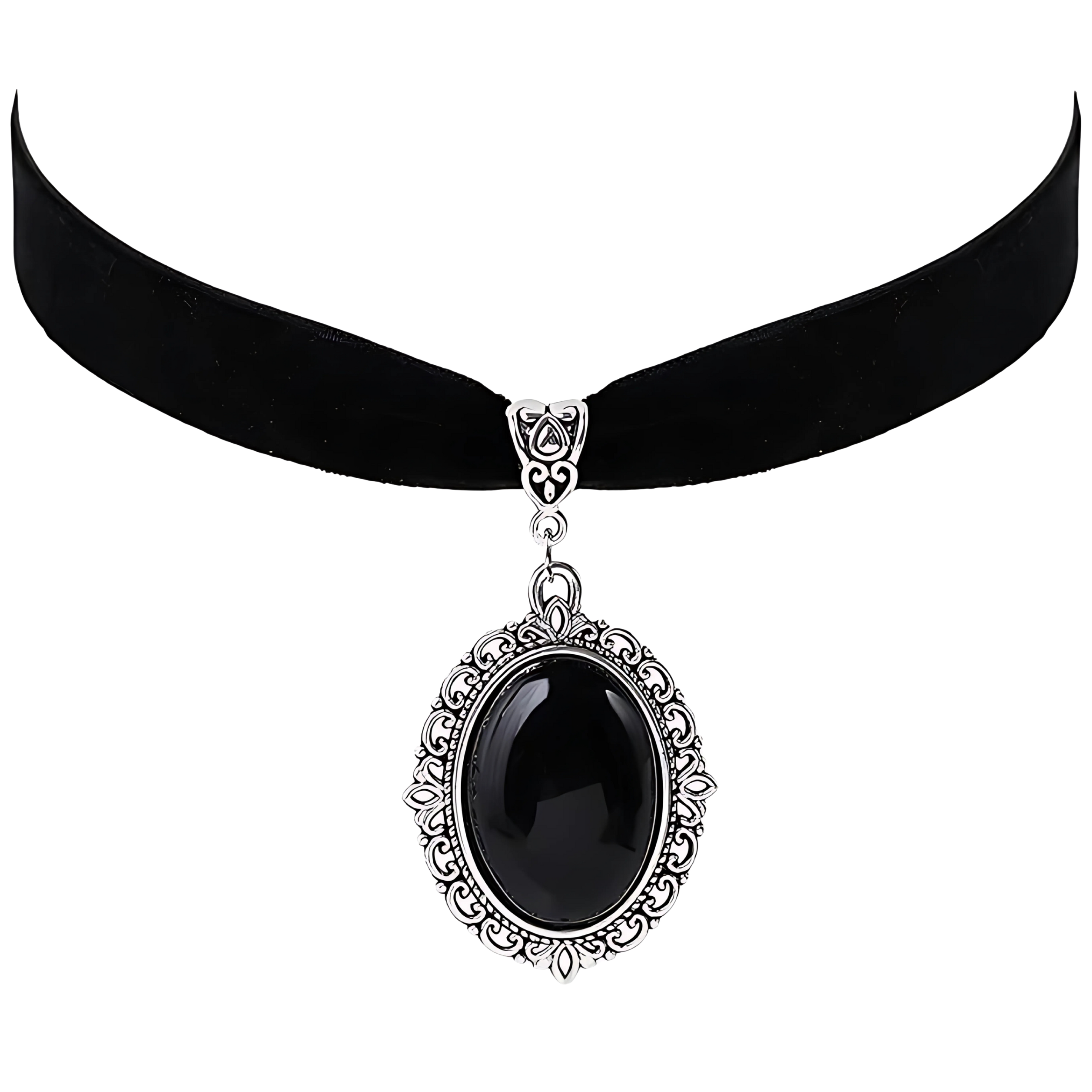 Choker naszyjnik czarny srebrny z kamieniem - regulowany, elegancki