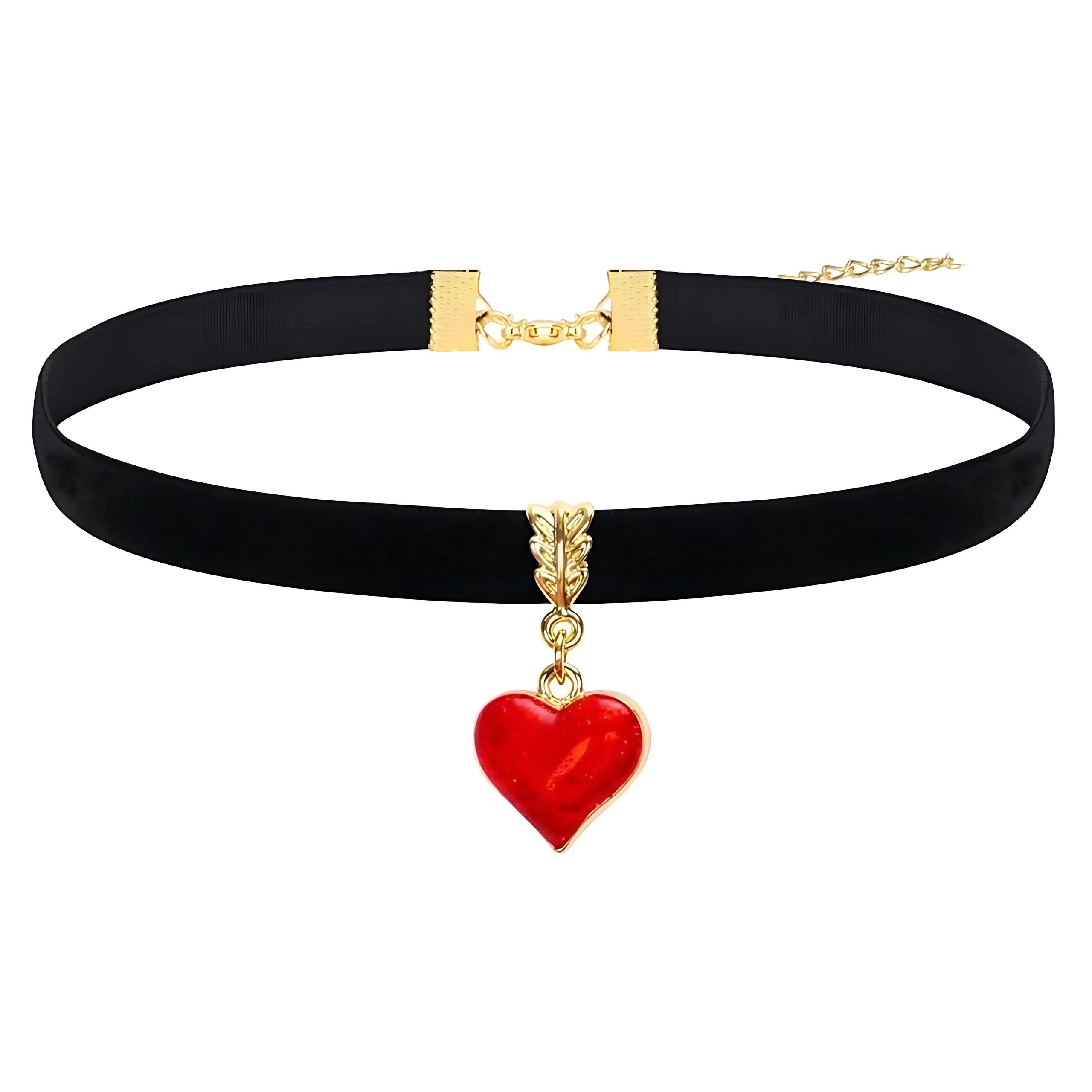 Choker naszyjnik czarny złoty z sercem na szyję - regulowany, elegancki