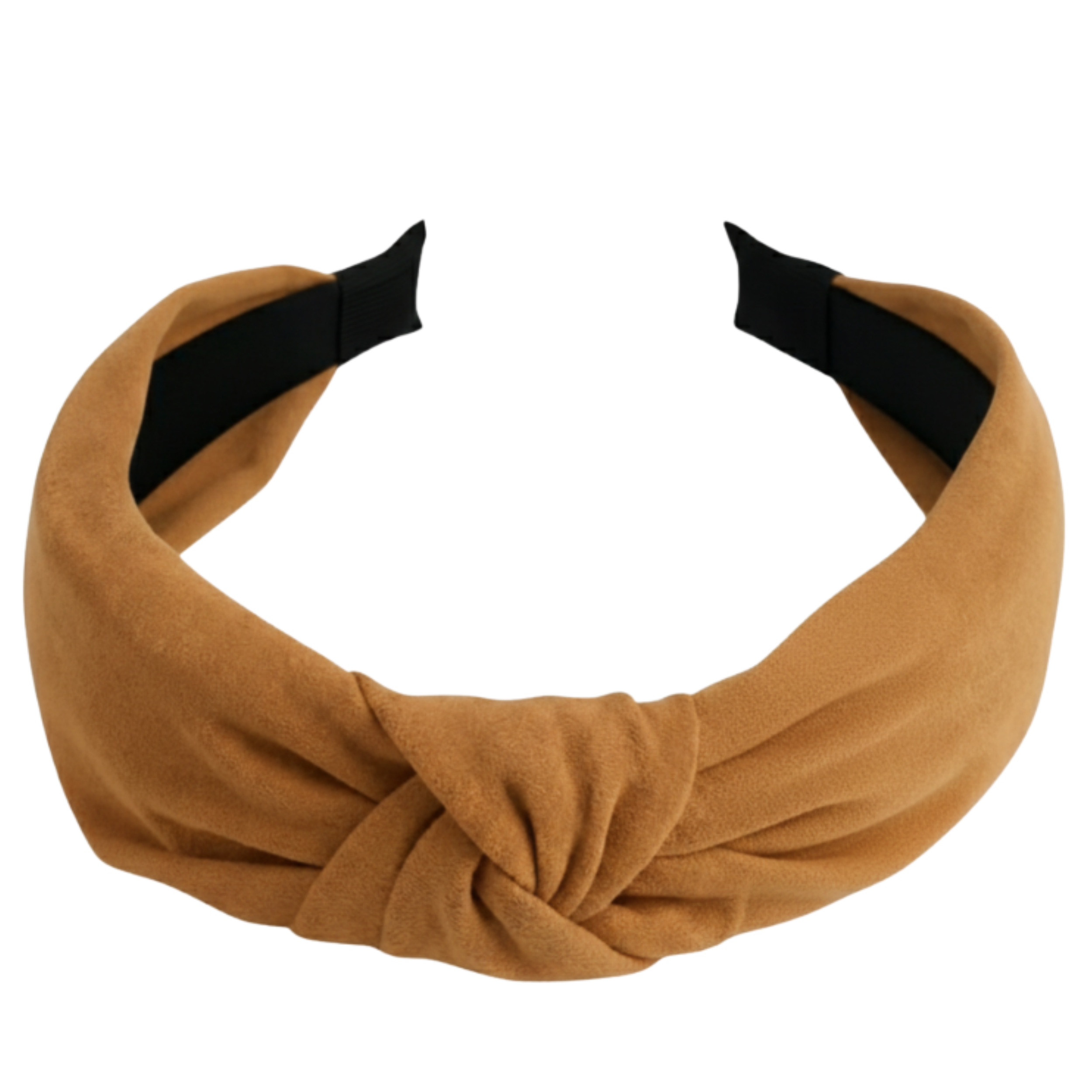 Opaska na głowę szeroka brązowa z supłem zamszowa - miękka, nie uciska